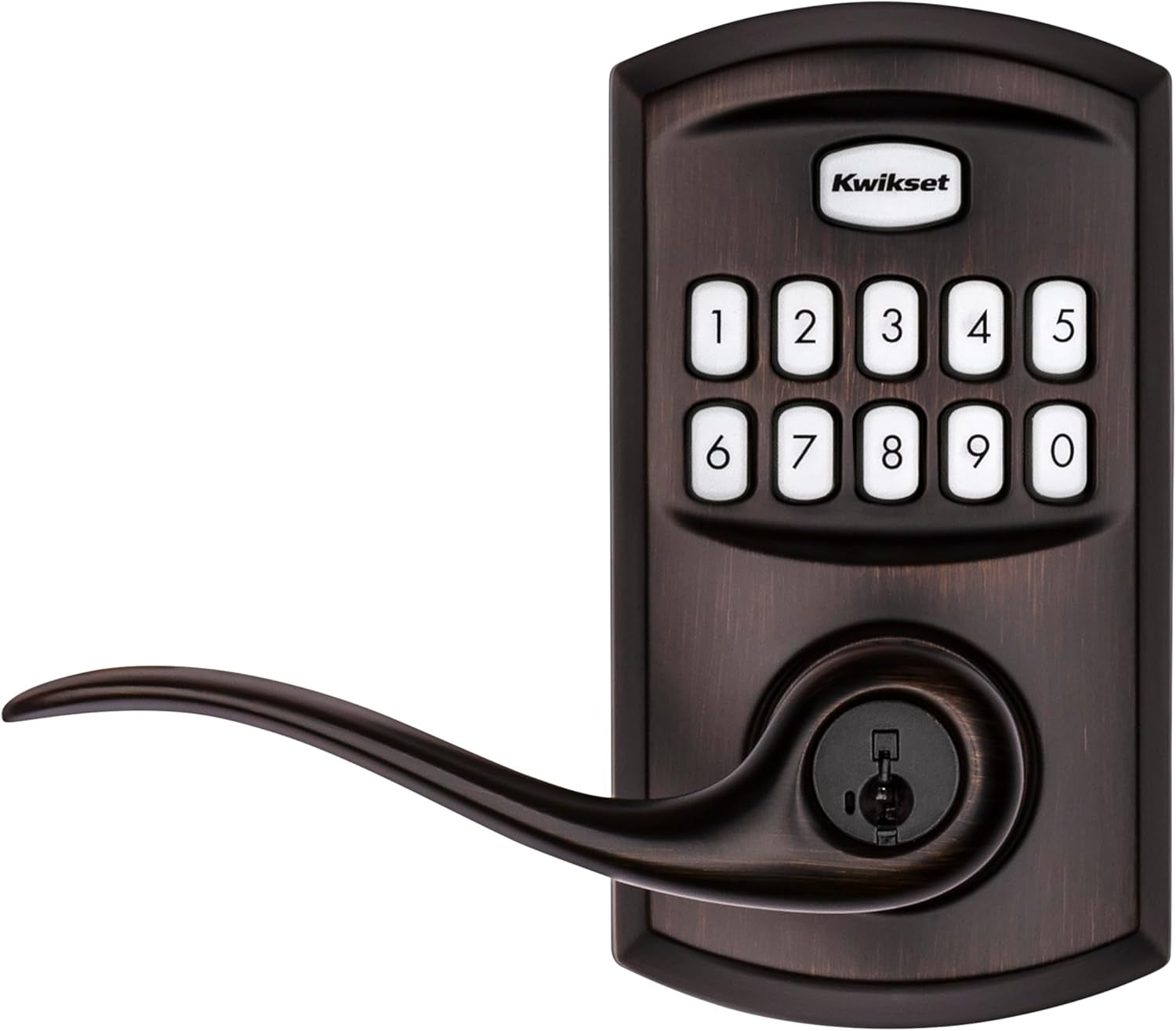 Kwikset 917TNL-11PS SmartCode Keypad Electronic Lock with Tustin Lever, SmartKey Technology, 6AL Latch, and RCS Strike in Venetian Bronze Finish