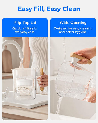 PT-04C Water Filter Pitcher, 10-Cup, NSF Certified, Clear | 200-Gallon Long-Life Filter, 5X Longer Filter Life, Reduces PFOA/PFOS and Chlorine, Bpa-Free, Sturdy Wooden Handle