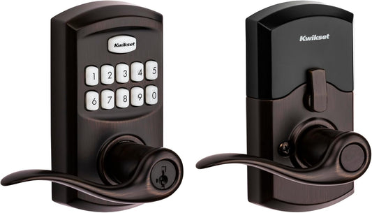 Kwikset 917TNL-11PS SmartCode Keypad Electronic Lock with Tustin Lever, SmartKey Technology, 6AL Latch, and RCS Strike in Venetian Bronze Finish