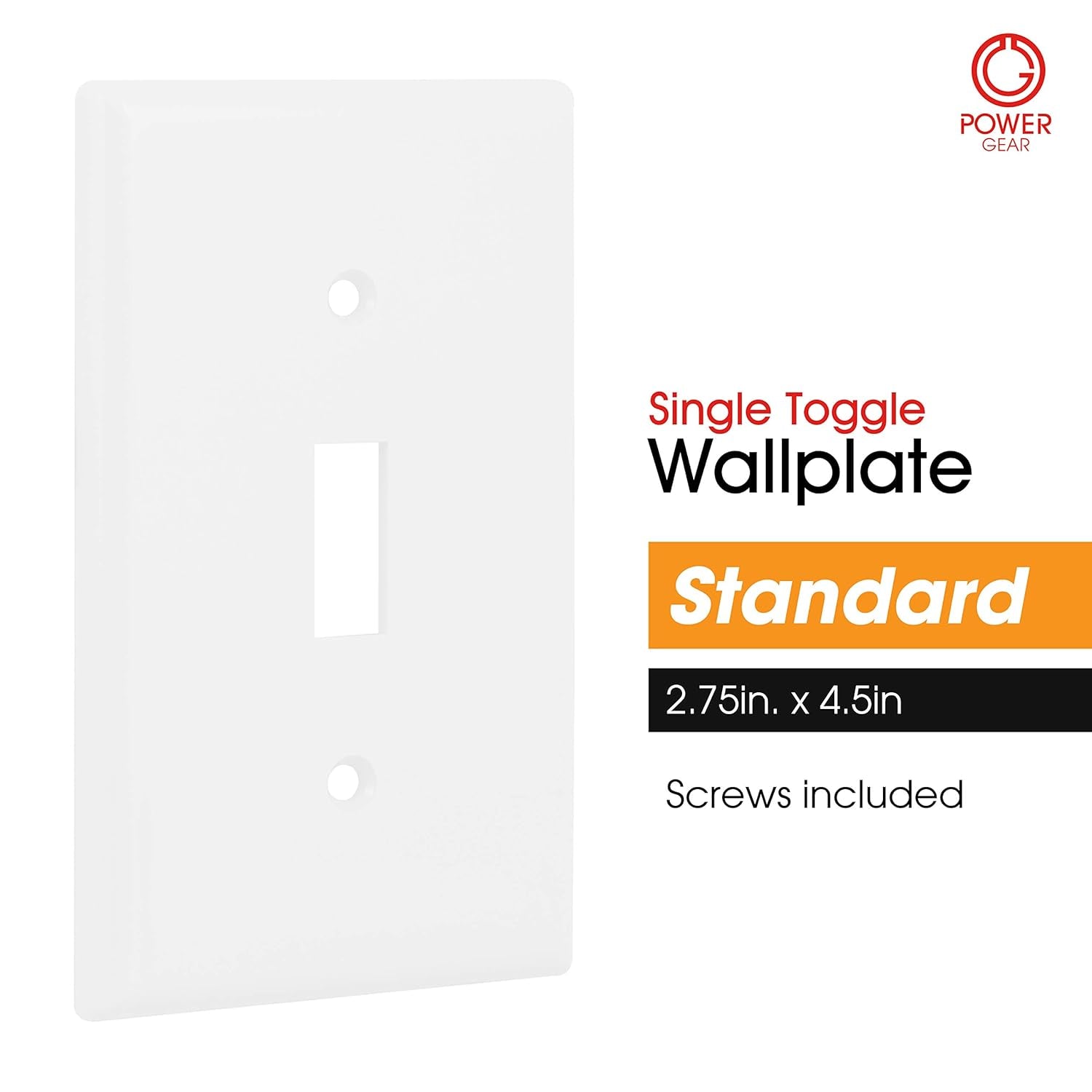 Single Gang Wall Plate Cover for Outlet and Light Switch, 2.75" x 4.5", White, Includes Screws, Model 07174