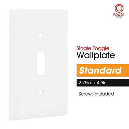 Single Gang Wall Plate Cover for Outlet and Light Switch, 2.75" x 4.5", White, Includes Screws, Model 07174