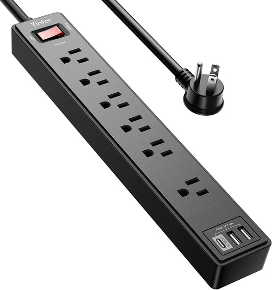 6-Foot Power Strip Surge Protector with 6 AC Outlets and 3 USB Ports, 1680 Joules, ETL Listed - Ideal for Home, Office, and Dorm Use (Black)