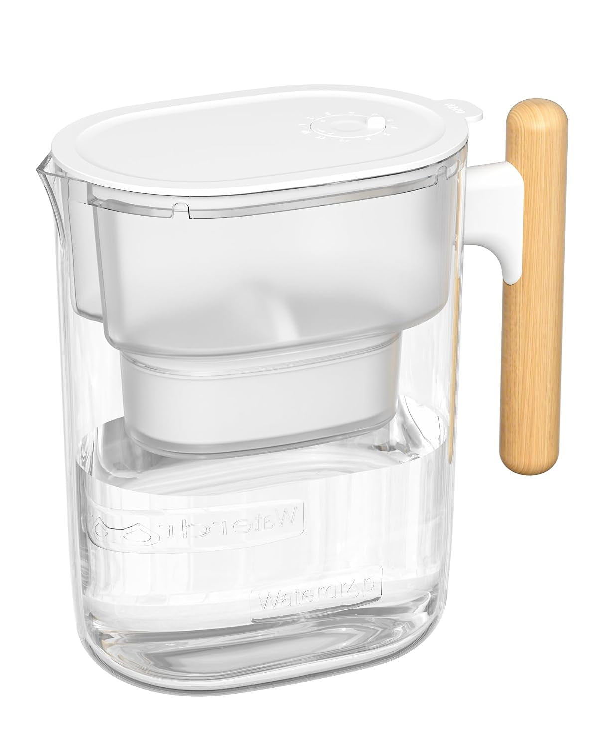 PT-04C Water Filter Pitcher, 10-Cup, NSF Certified, Clear | 200-Gallon Long-Life Filter, 5X Longer Filter Life, Reduces PFOA/PFOS and Chlorine, Bpa-Free, Sturdy Wooden Handle