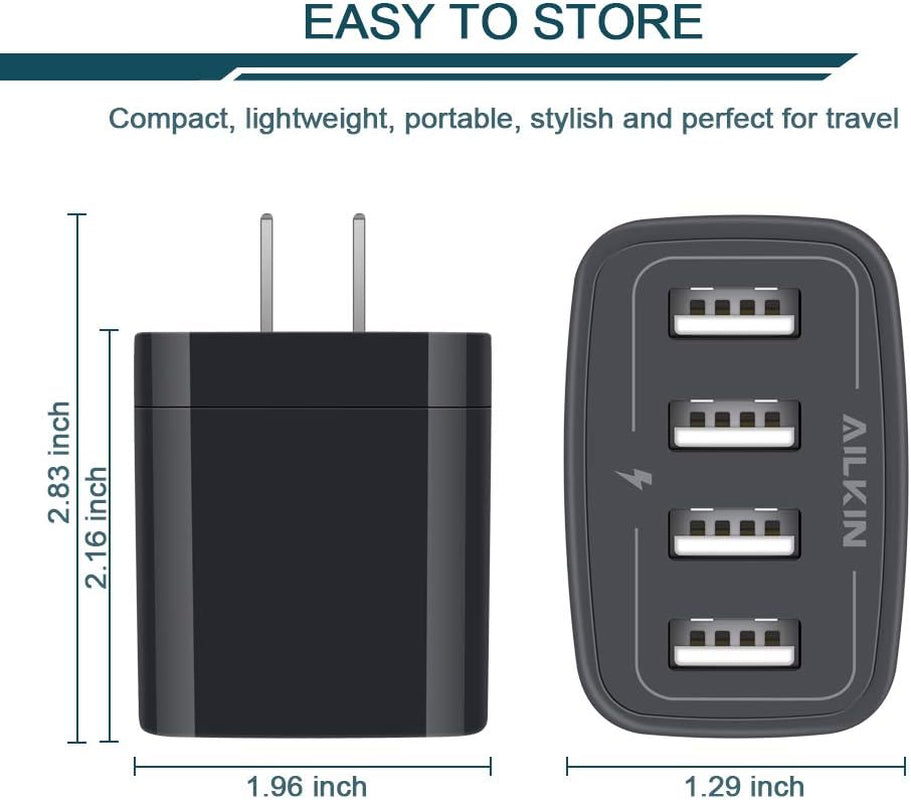 Multi-Port USB Wall Charger Adapter - 4.8A Fast Charging Power Base for iPhone, Samsung, and Kindle Devices