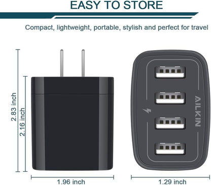 Multi-Port USB Wall Charger Adapter - 4.8A Fast Charging Power Base for iPhone, Samsung, and Kindle Devices