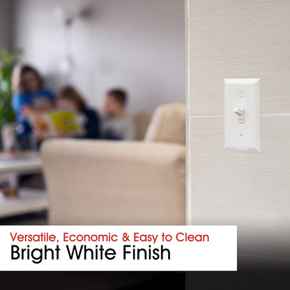 Single Gang Wall Plate Cover for Outlet and Light Switch, 2.75" x 4.5", White, Includes Screws, Model 07174
