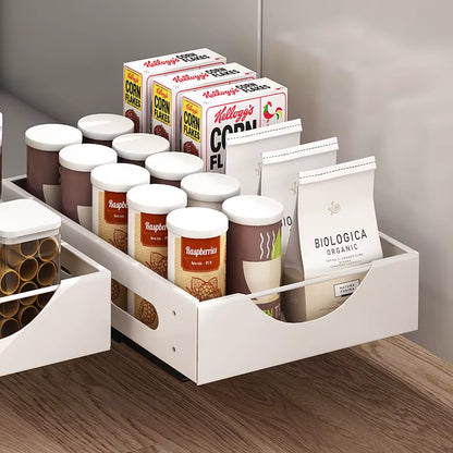 Pull Out Cabinet Organization Fixed with Adhesive Slide Out Drawer Storage Shelves for Kitchen Cabinets