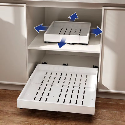 Adhesive Expandable Pull Out Drawers for Kitchen Cabinets Slide Out Drawers with Nano Film Storage Holders & Racks