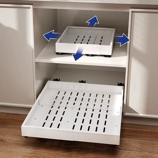 Adhesive Expandable Pull Out Drawers for Kitchen Cabinets Slide Out Drawers with Nano Film Storage Holders & Racks