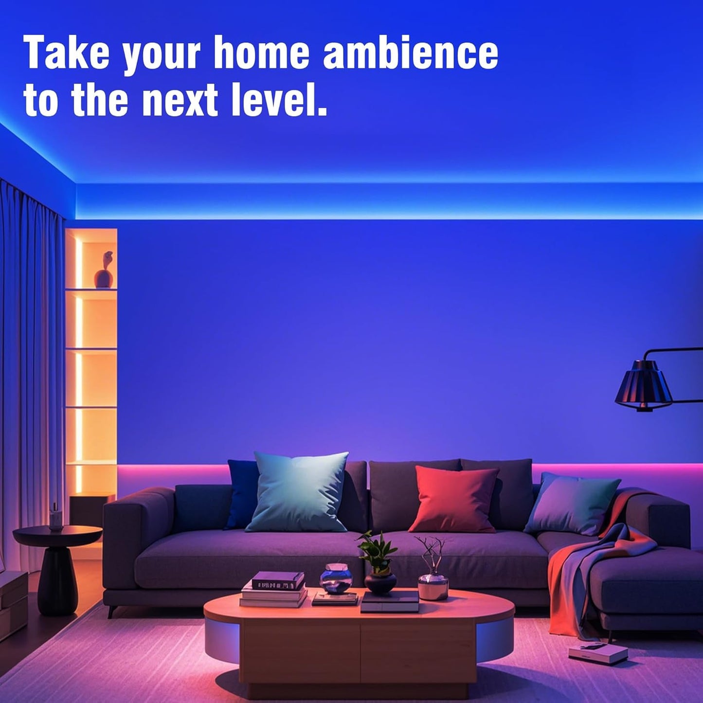 100FT RGB LED Strip Lights for Bedroom with 24-Key IR Remote, Smart App Control, Music Synchronization, Ideal for Home Decor Lighting
