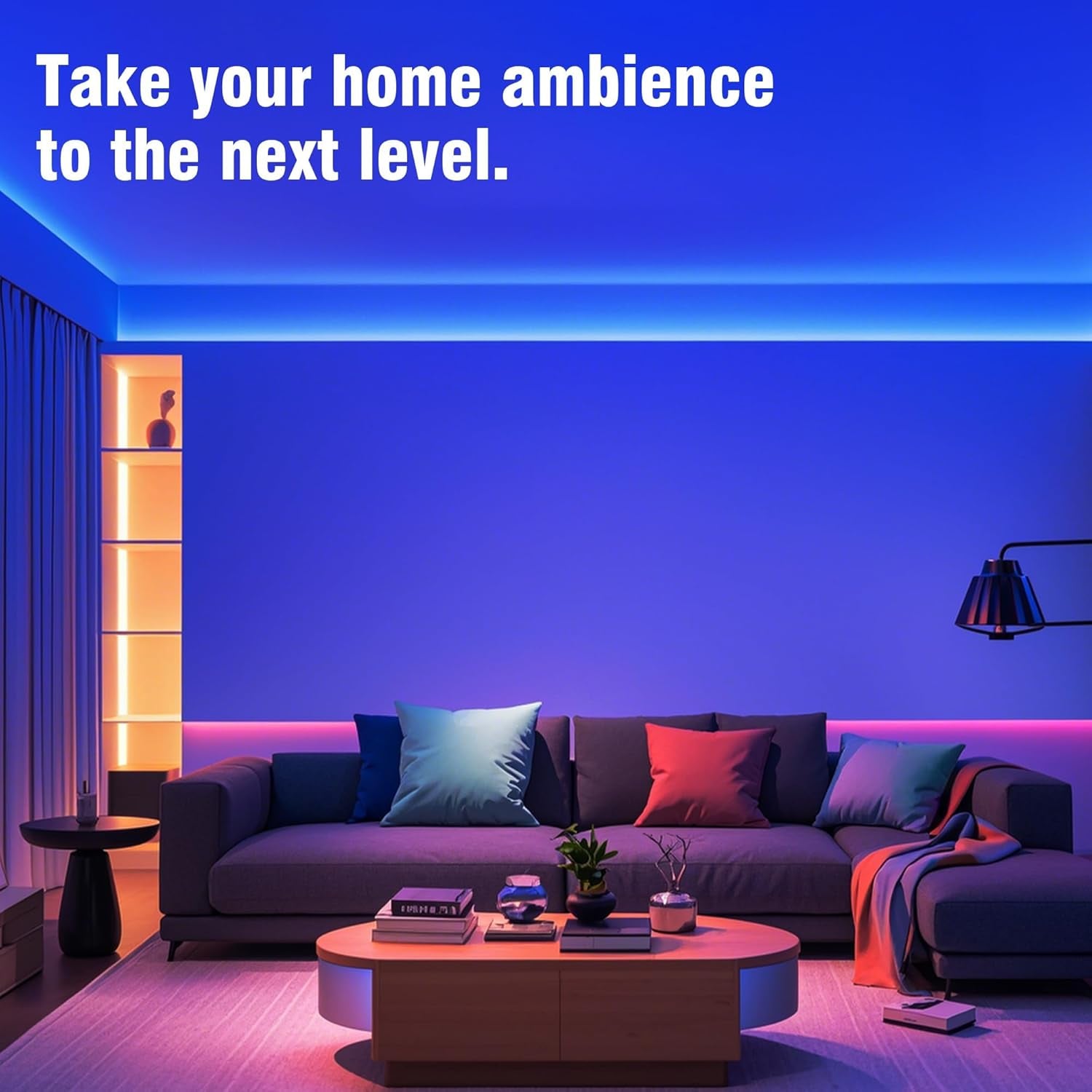 100FT RGB LED Strip Lights for Bedroom with 24-Key IR Remote, Smart App Control, Music Synchronization, Ideal for Home Decor Lighting