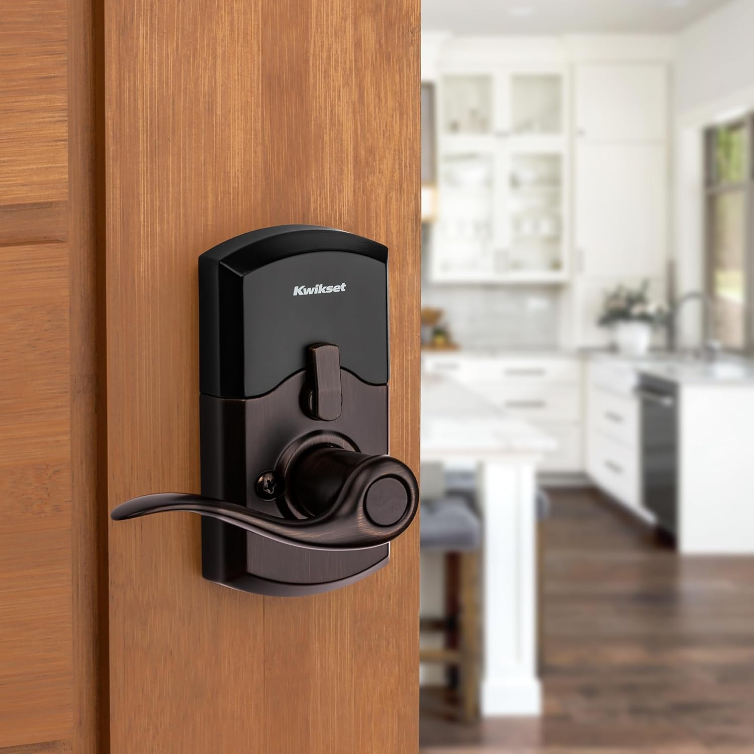 Kwikset 917TNL-11PS SmartCode Keypad Electronic Lock with Tustin Lever, SmartKey Technology, 6AL Latch, and RCS Strike in Venetian Bronze Finish