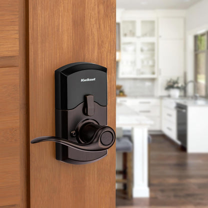 Kwikset 917TNL-11PS SmartCode Keypad Electronic Lock with Tustin Lever, SmartKey Technology, 6AL Latch, and RCS Strike in Venetian Bronze Finish