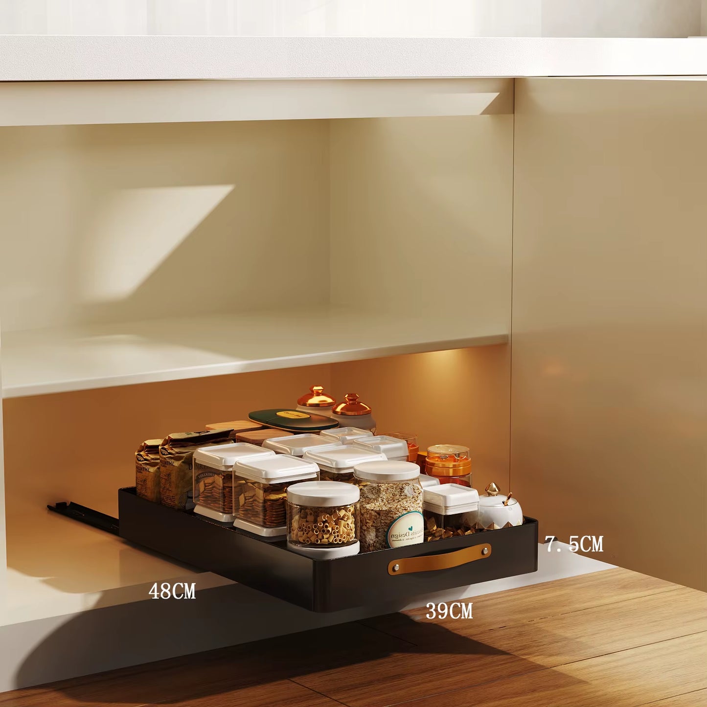 Slide Out under Sink Cabinet Organizer Heavy Duty Slide Out Pantry Shelves Pull Out Cabinet Organizer with Adhesive Nano Film