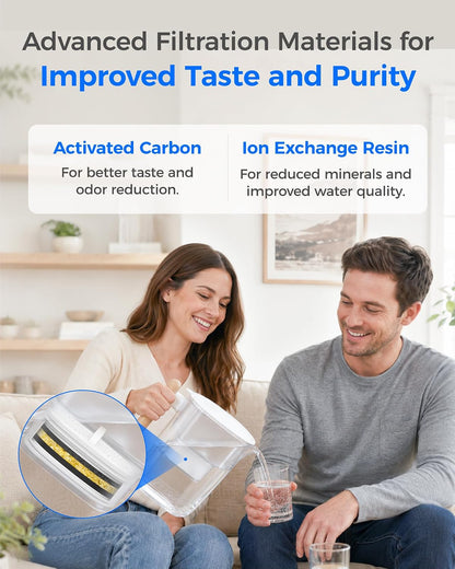 PT-04C Water Filter Pitcher, 10-Cup, NSF Certified, Clear | 200-Gallon Long-Life Filter, 5X Longer Filter Life, Reduces PFOA/PFOS and Chlorine, Bpa-Free, Sturdy Wooden Handle