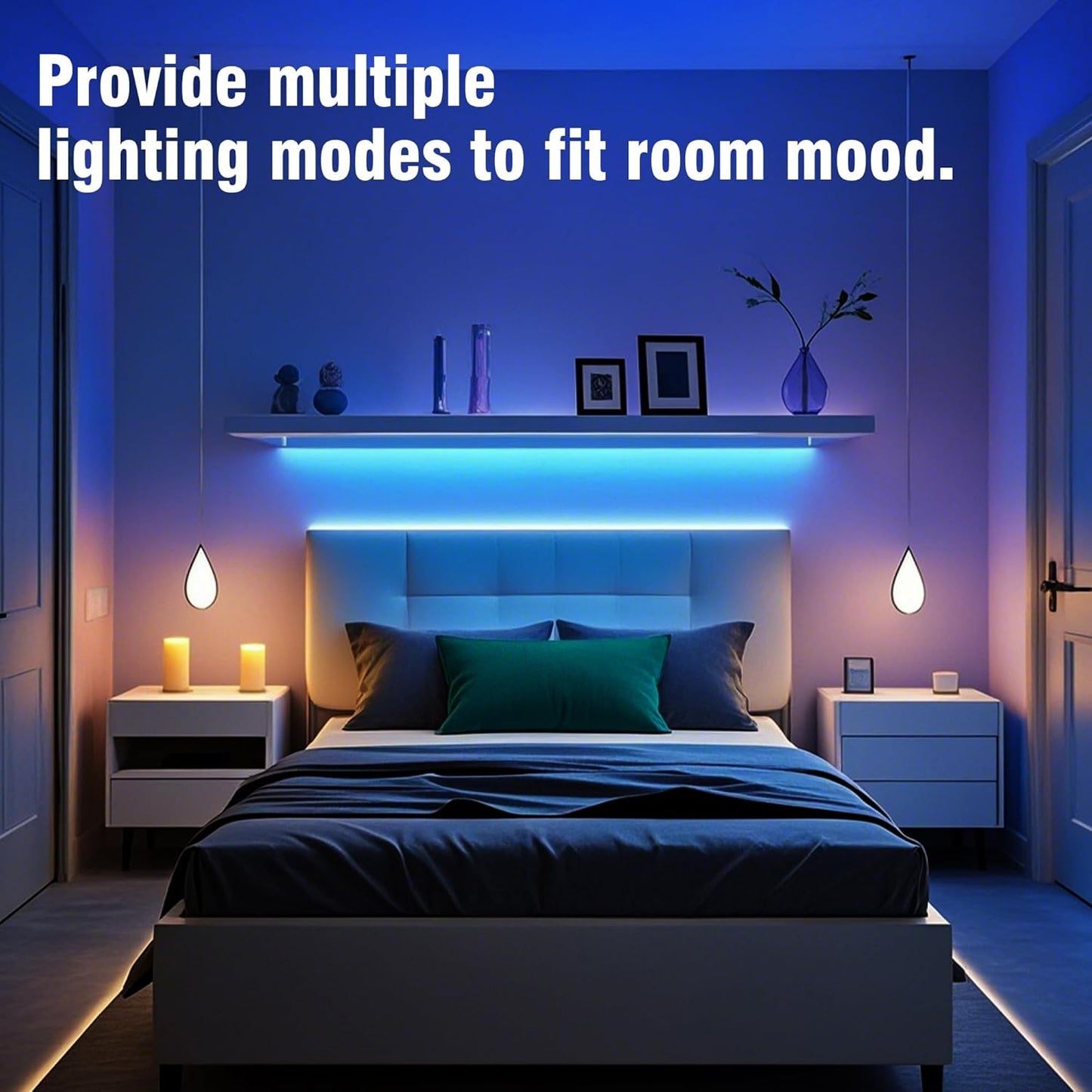 100FT RGB LED Strip Lights for Bedroom with 24-Key IR Remote, Smart App Control, Music Synchronization, Ideal for Home Decor Lighting