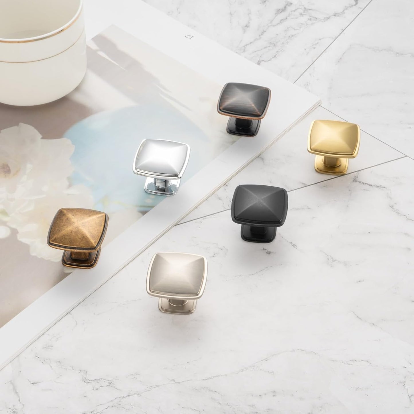 10-Pack Antique Brass Cabinet Knobs - Square Single Hole Drawer Pulls for Cabinets, Dressers, and Vanities
