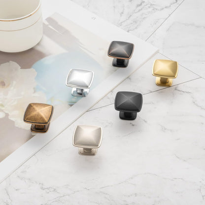 10-Pack Antique Brass Cabinet Knobs - Square Single Hole Drawer Pulls for Cabinets, Dressers, and Vanities