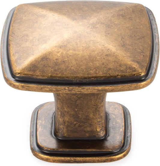 10-Pack Antique Brass Cabinet Knobs - Square Single Hole Drawer Pulls for Cabinets, Dressers, and Vanities