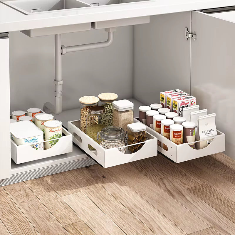 Pull Out Cabinet Organization Fixed with Adhesive Slide Out Drawer Storage Shelves for Kitchen Cabinets