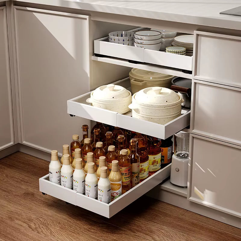 Adhesive Expandable Pull Out Drawers for Kitchen Cabinets Slide Out Drawers with Nano Film Storage Holders & Racks