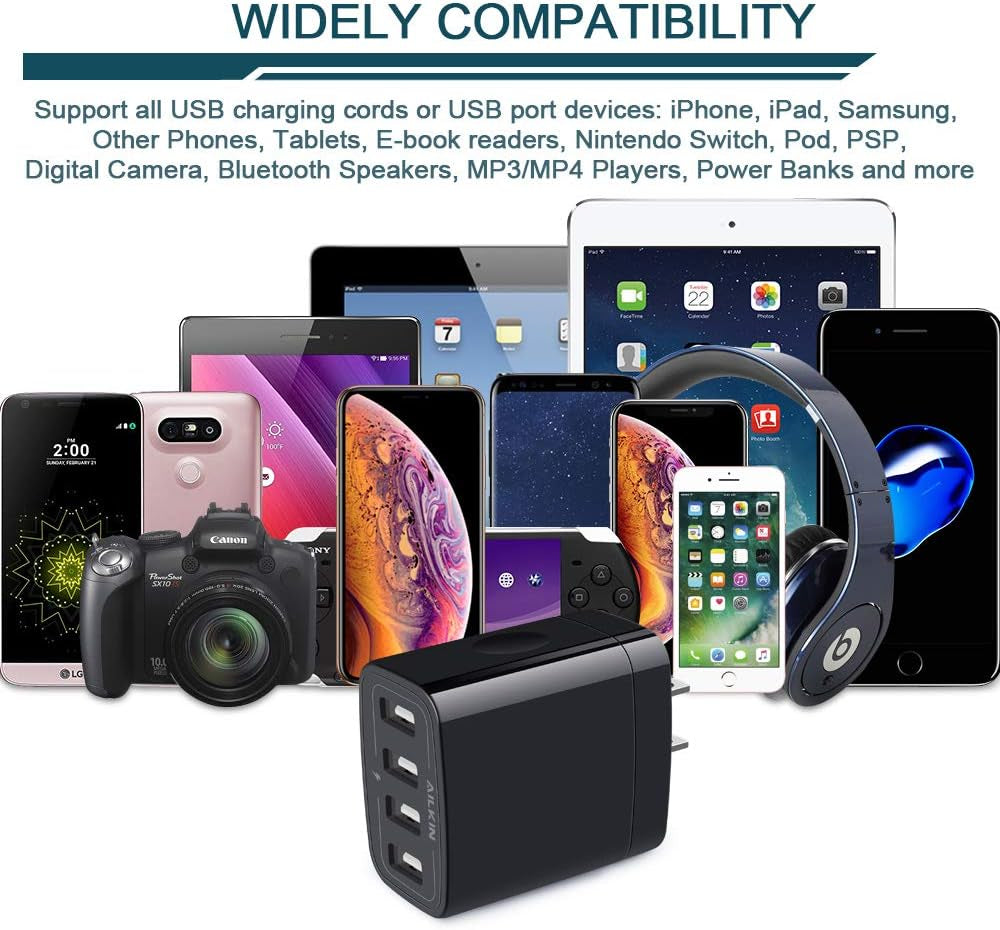 Multi-Port USB Wall Charger Adapter - 4.8A Fast Charging Power Base for iPhone, Samsung, and Kindle Devices