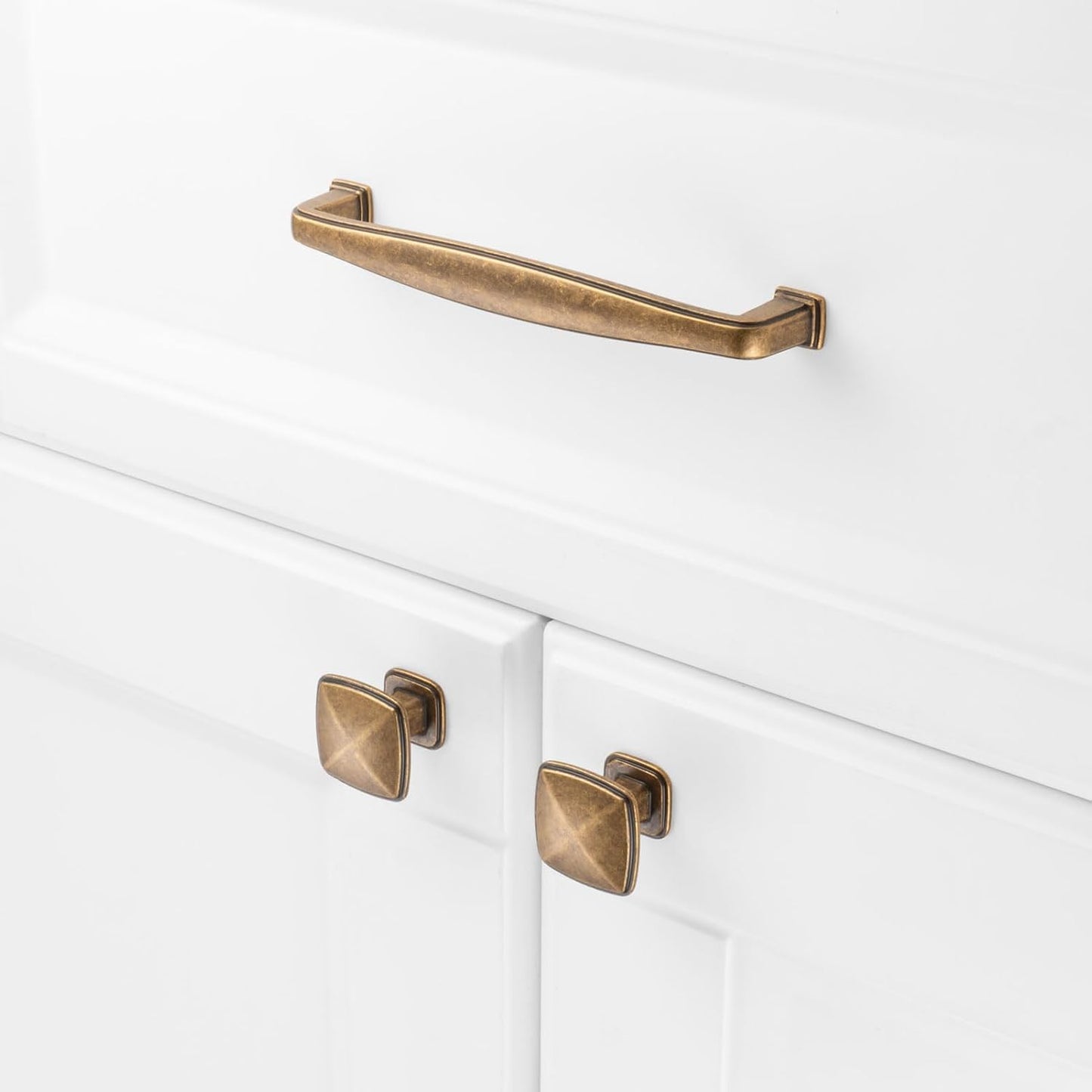 10-Pack Antique Brass Cabinet Knobs - Square Single Hole Drawer Pulls for Cabinets, Dressers, and Vanities