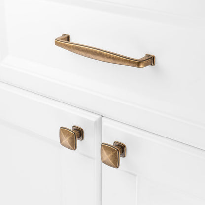 10-Pack Antique Brass Cabinet Knobs - Square Single Hole Drawer Pulls for Cabinets, Dressers, and Vanities