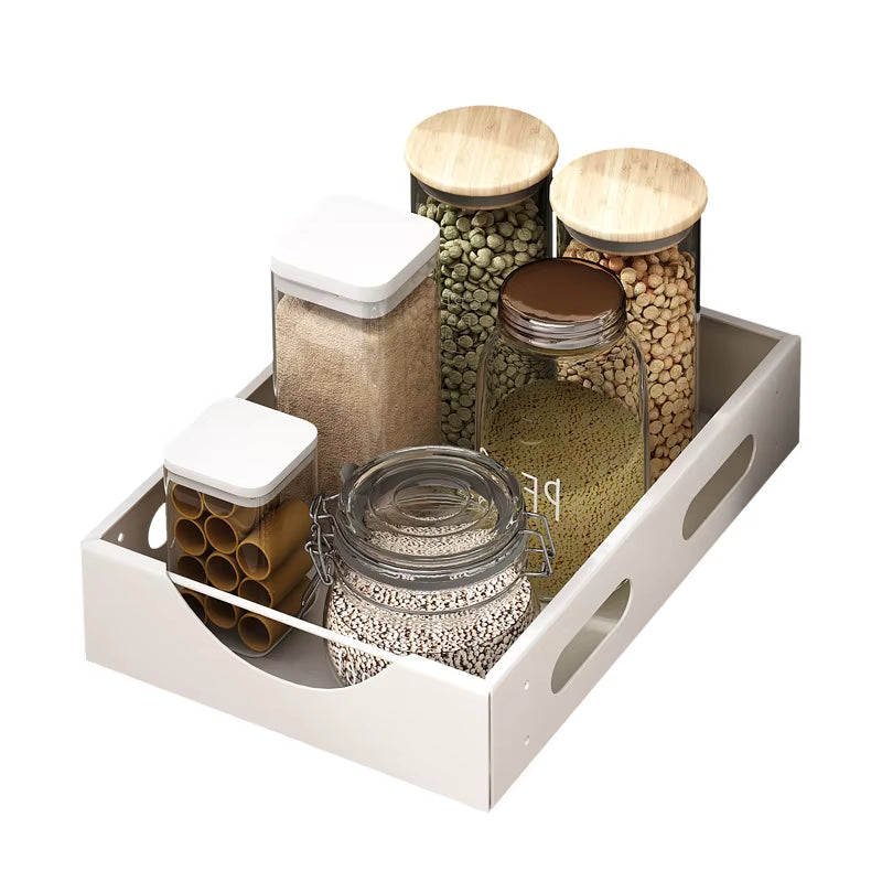 Pull Out Cabinet Organization Fixed with Adhesive Slide Out Drawer Storage Shelves for Kitchen Cabinets